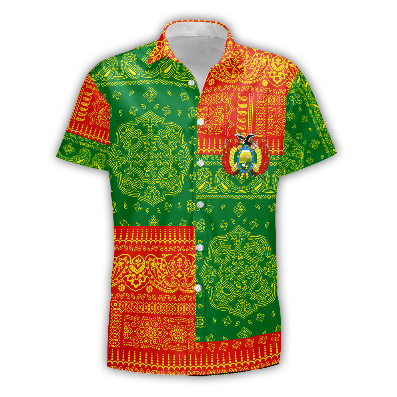 Bolivia Short Sleeve Shirt Flag And Paisley Basic Style 2