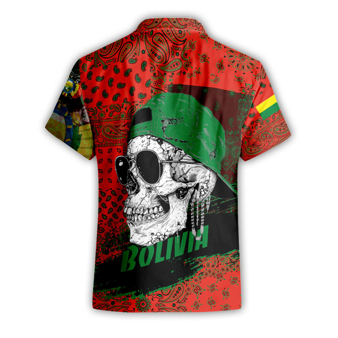 Bolivia Short Sleeve Shirt Paisley Flag And Skull Style 2