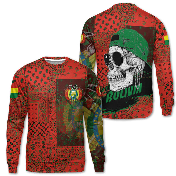 Bolivia Sweatshirt Paisley Flag And Skull Style 1