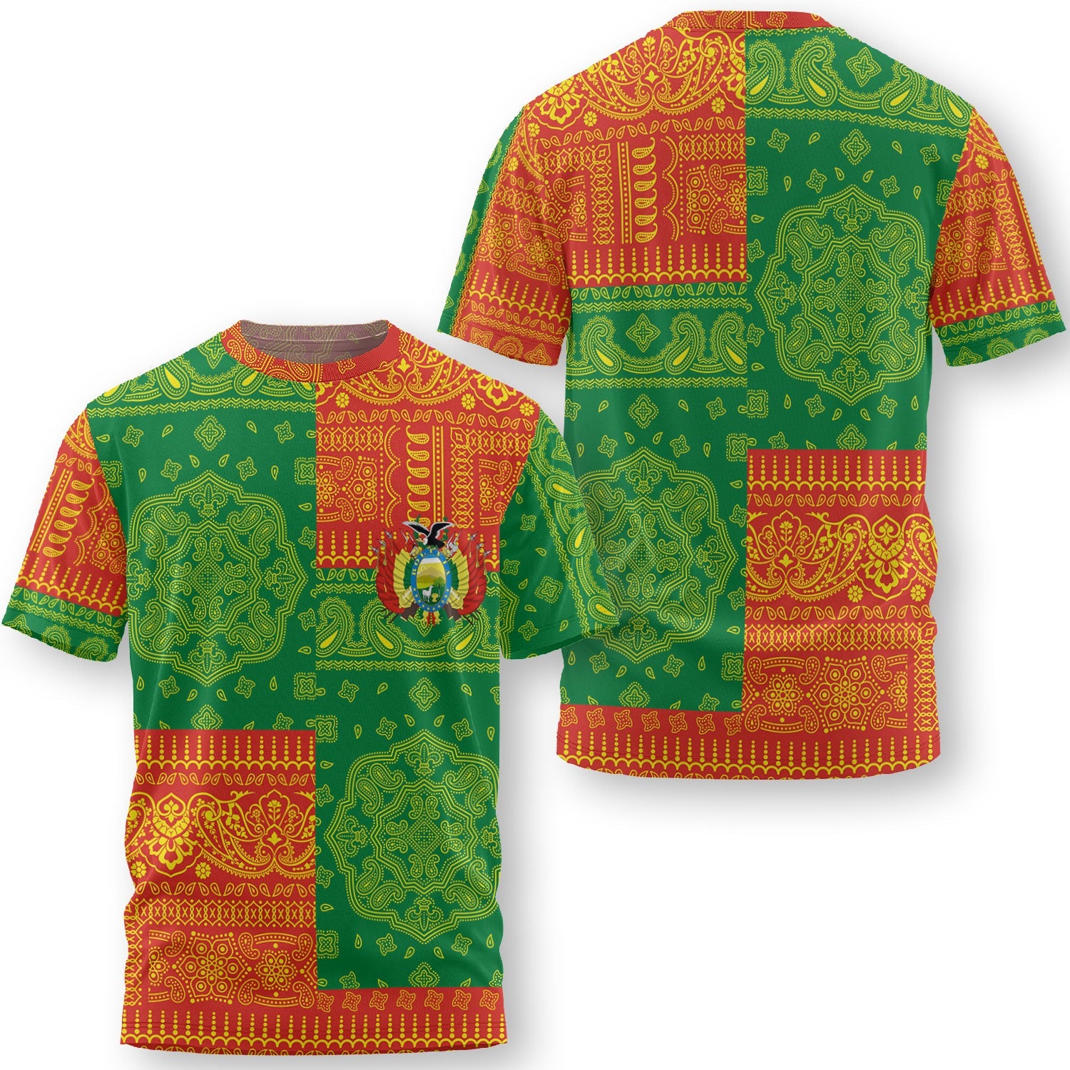 Bolivia T Shirt Flag And Paisley Basic Style 1