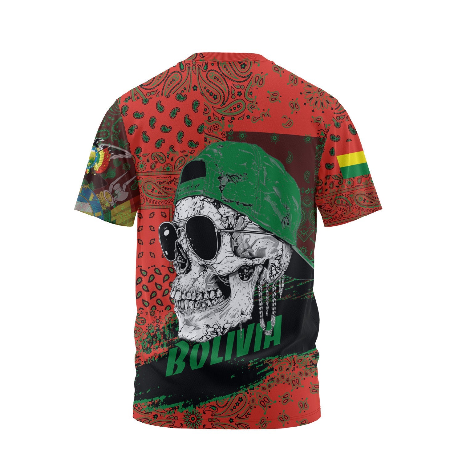 Bolivia T Shirt Paisley Flag And Skull Style 2