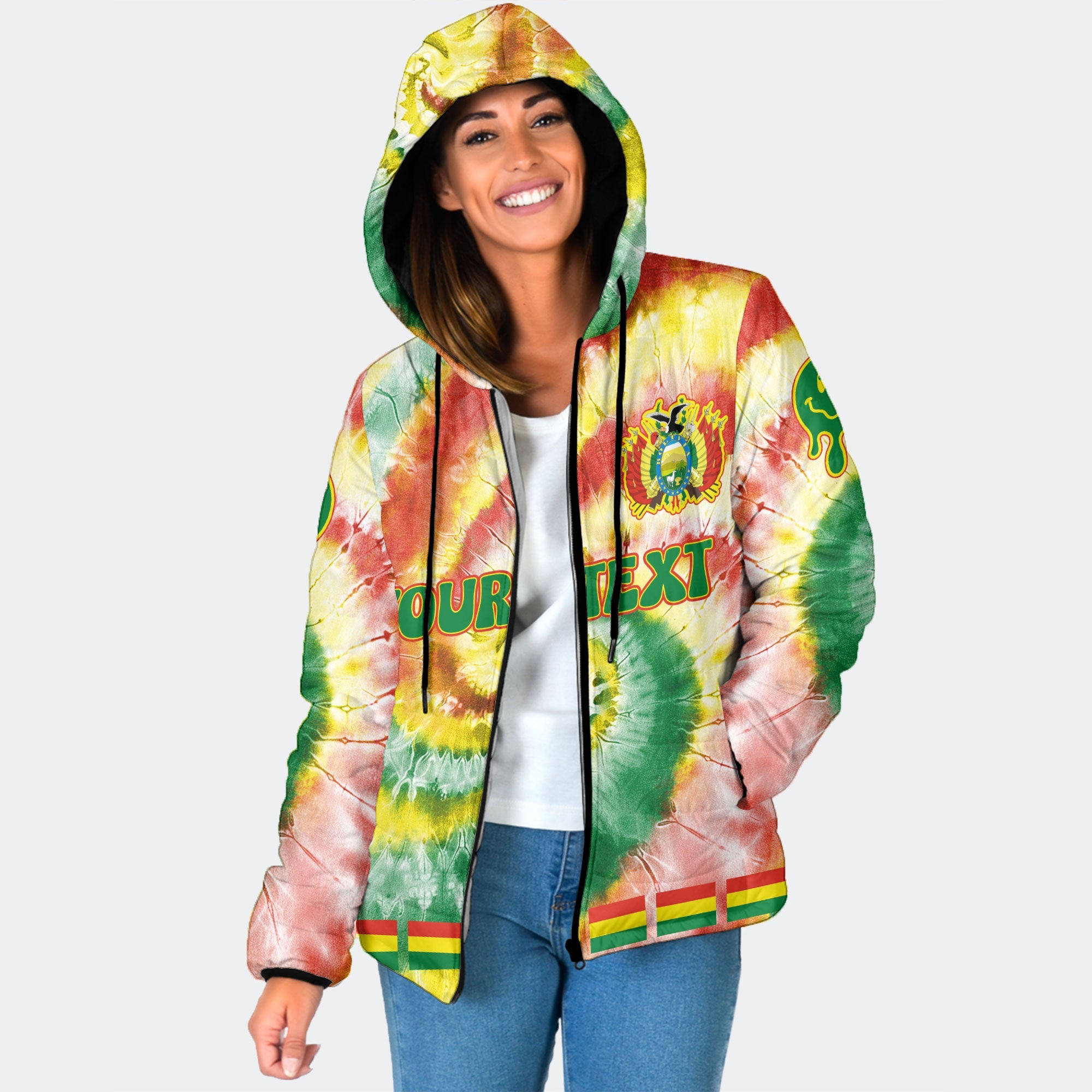 Bolivia Women Hooded Padded Jacket Custom Tie Dye Style 1