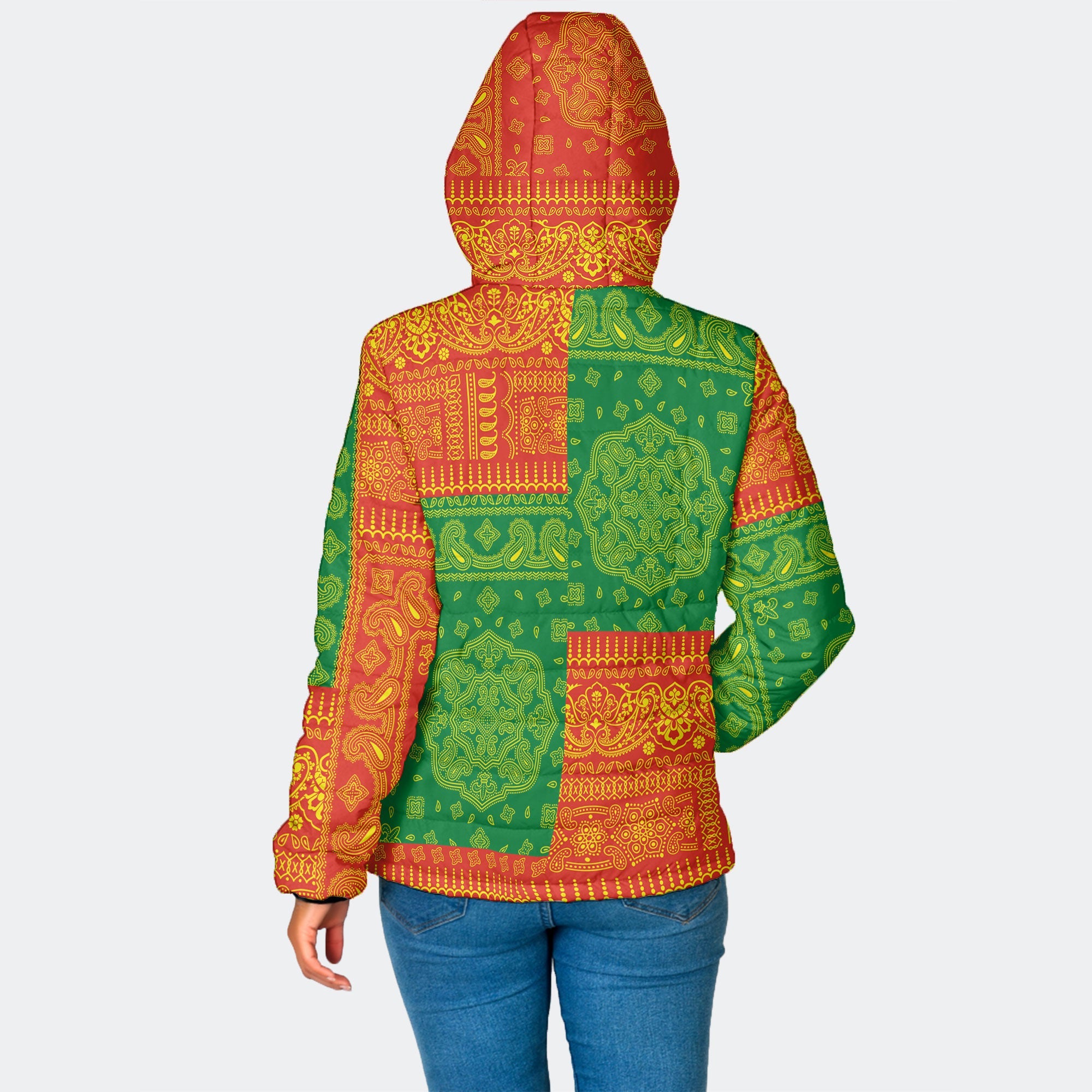 Bolivia Women Hooded Padded Jacket Flag And Paisley Basic Style 2