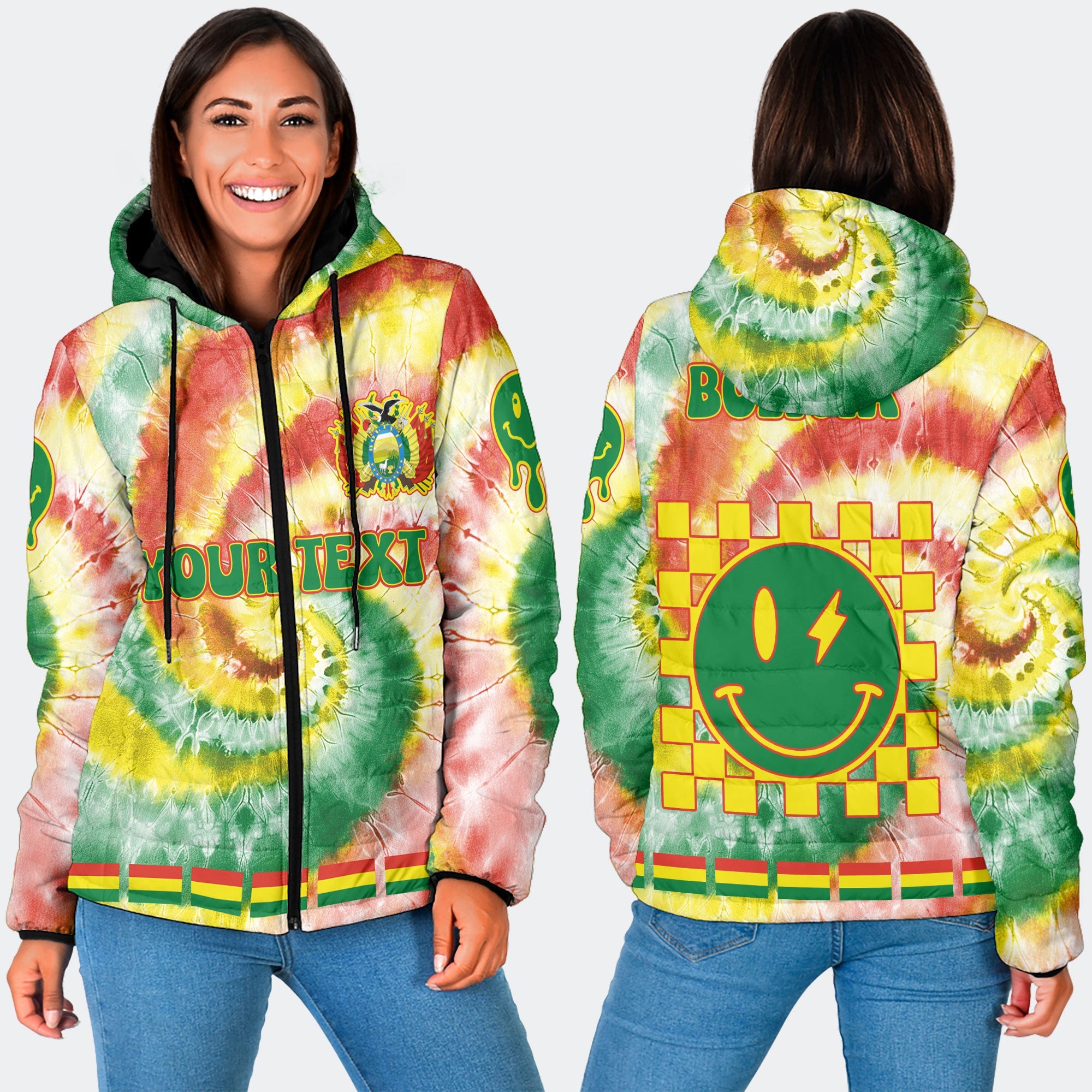 Bolivia Women Hooded Padded Jacket Custom Tie Dye Style 3