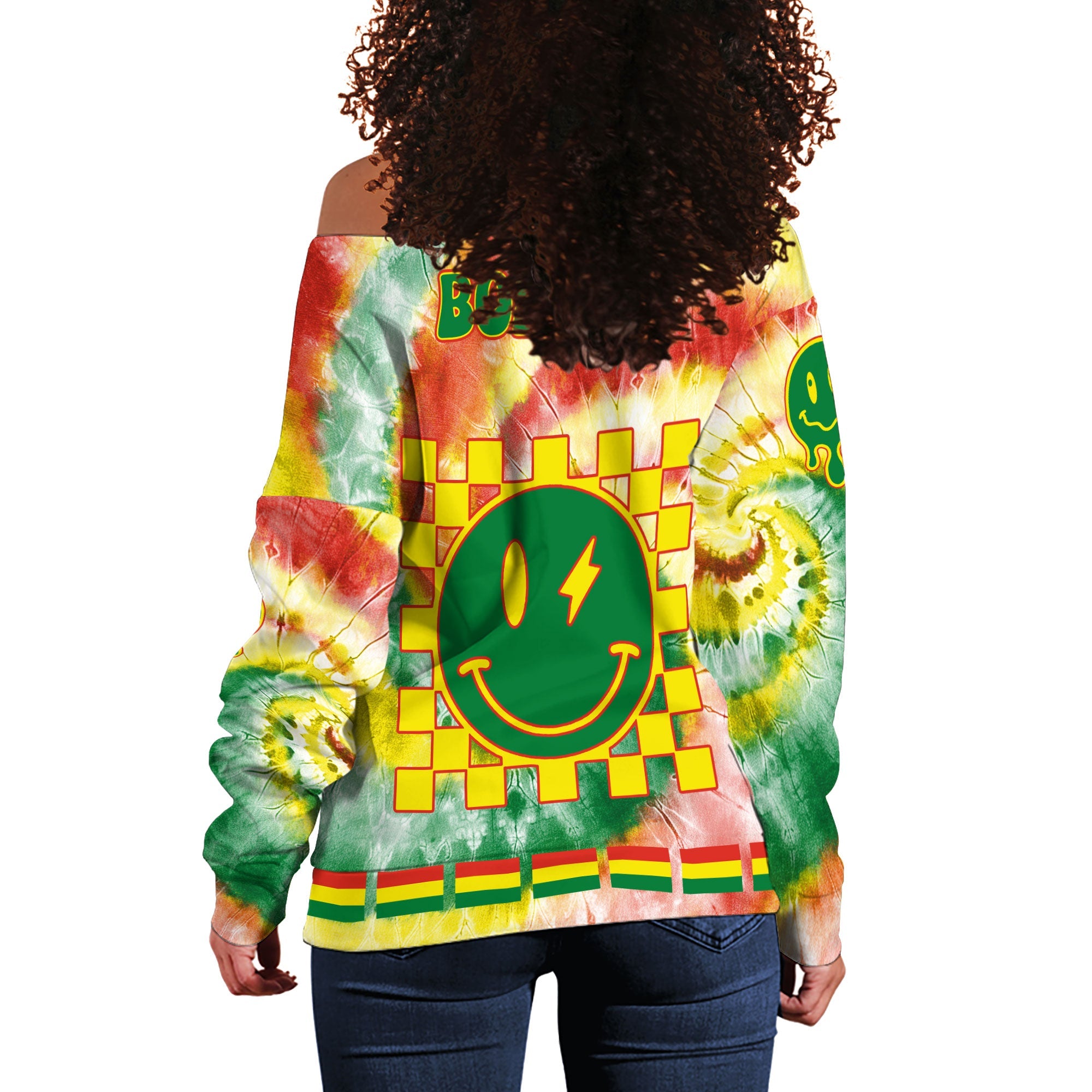 Bolivia Women Off Shoulder Sweatshirt Custom Tie Dye Style 1