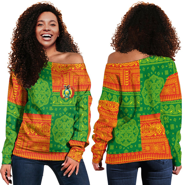 Bolivia Women Off Shoulder Sweatshirt Flag And Paisley Basic Style 1