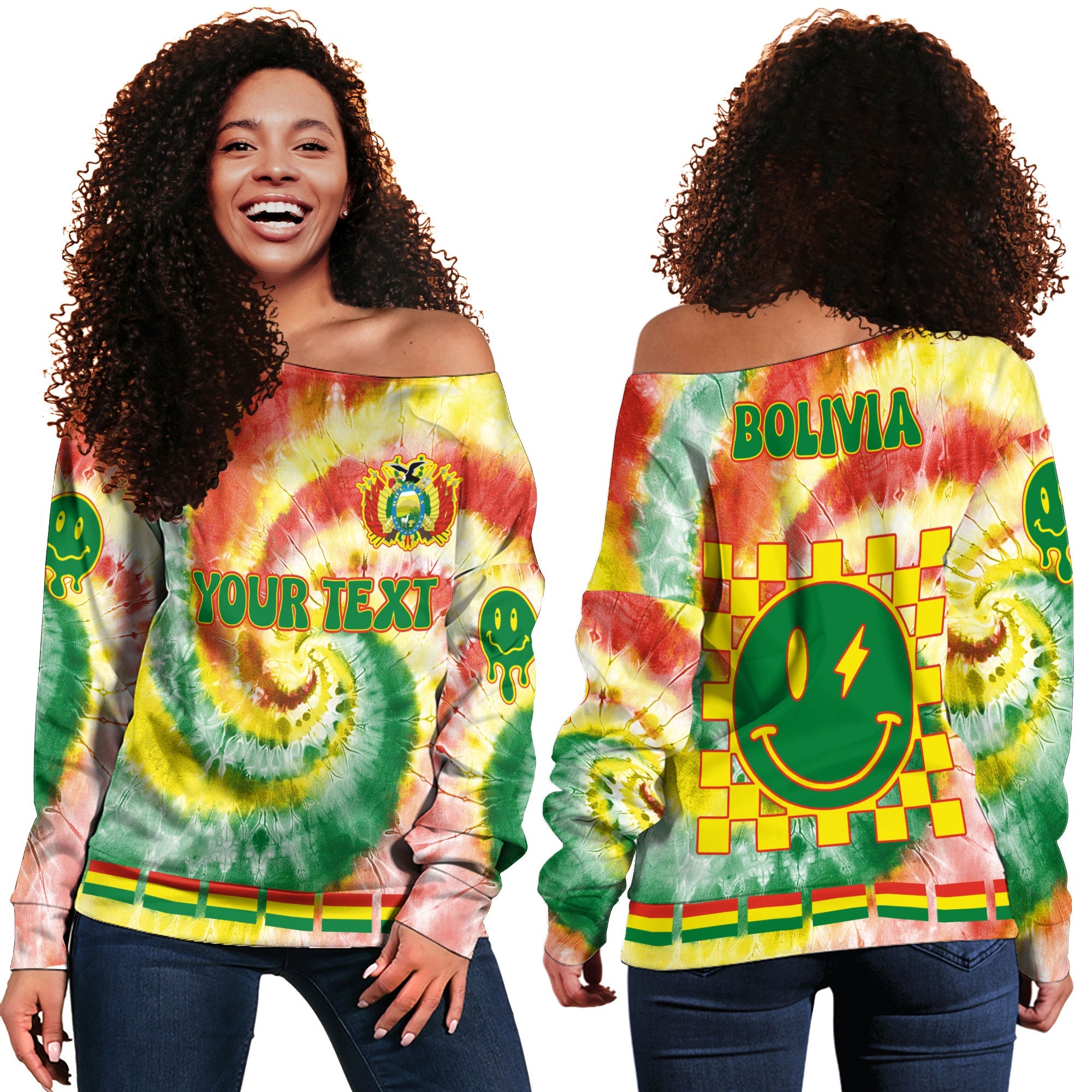 Bolivia Women Off Shoulder Sweatshirt Custom Tie Dye Style 2