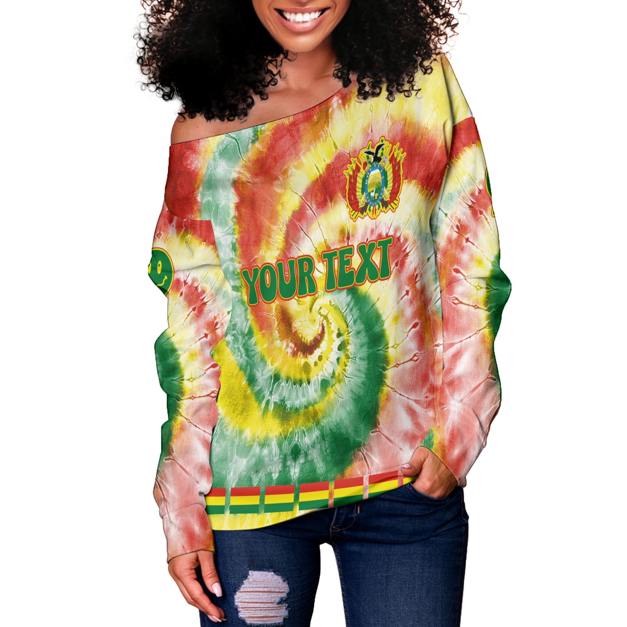 Bolivia Women Off Shoulder Sweatshirt Custom Tie Dye Style 3