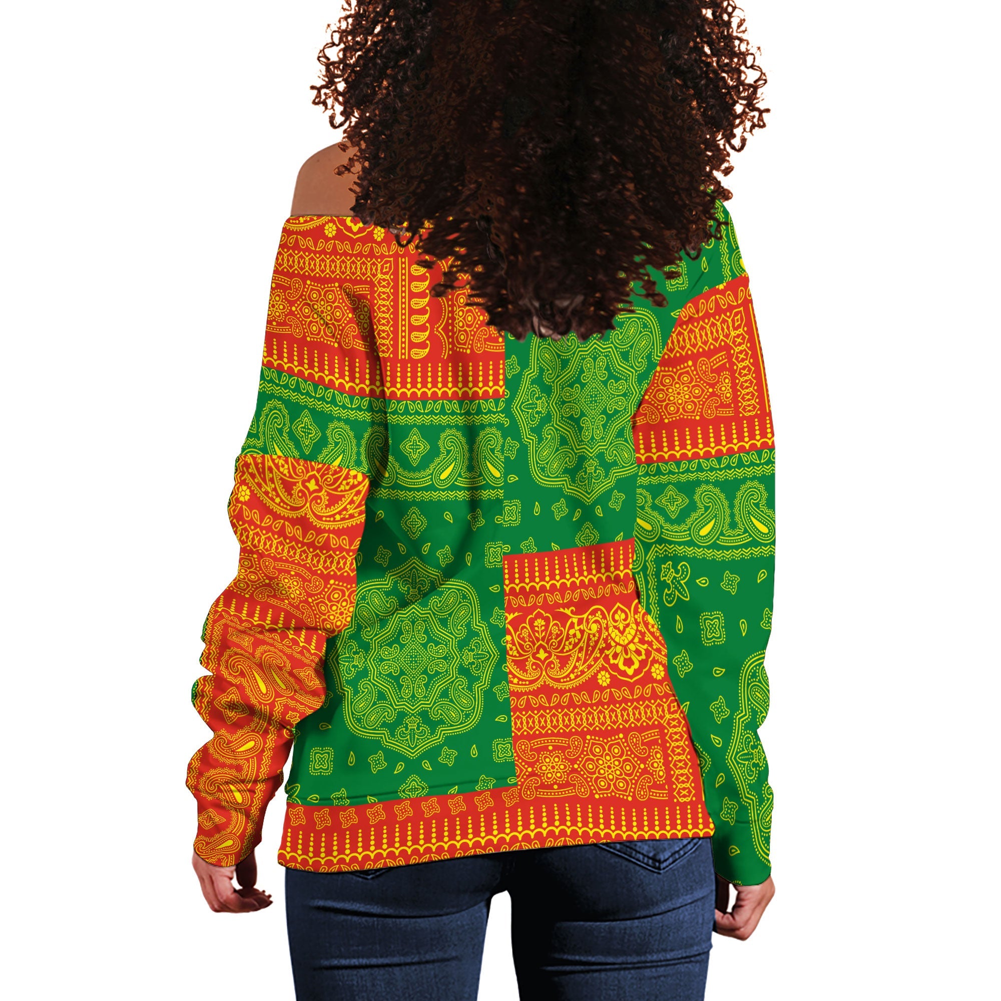 Bolivia Women Off Shoulder Sweatshirt Flag And Paisley Basic Style 3