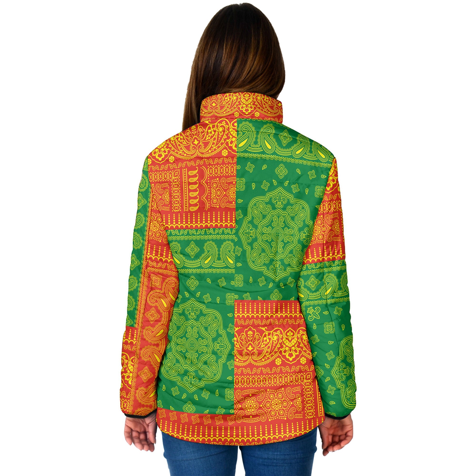 Bolivia Women Padded Jacket Flag And Paisley Basic Style 2