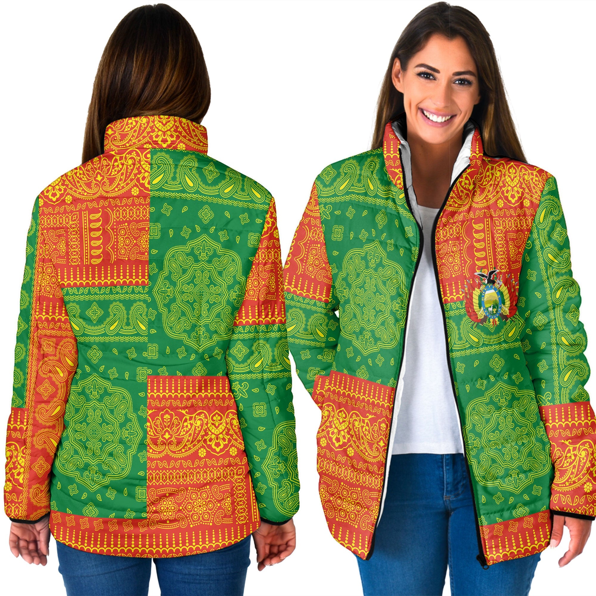 Bolivia Women Padded Jacket Flag And Paisley Basic Style 3