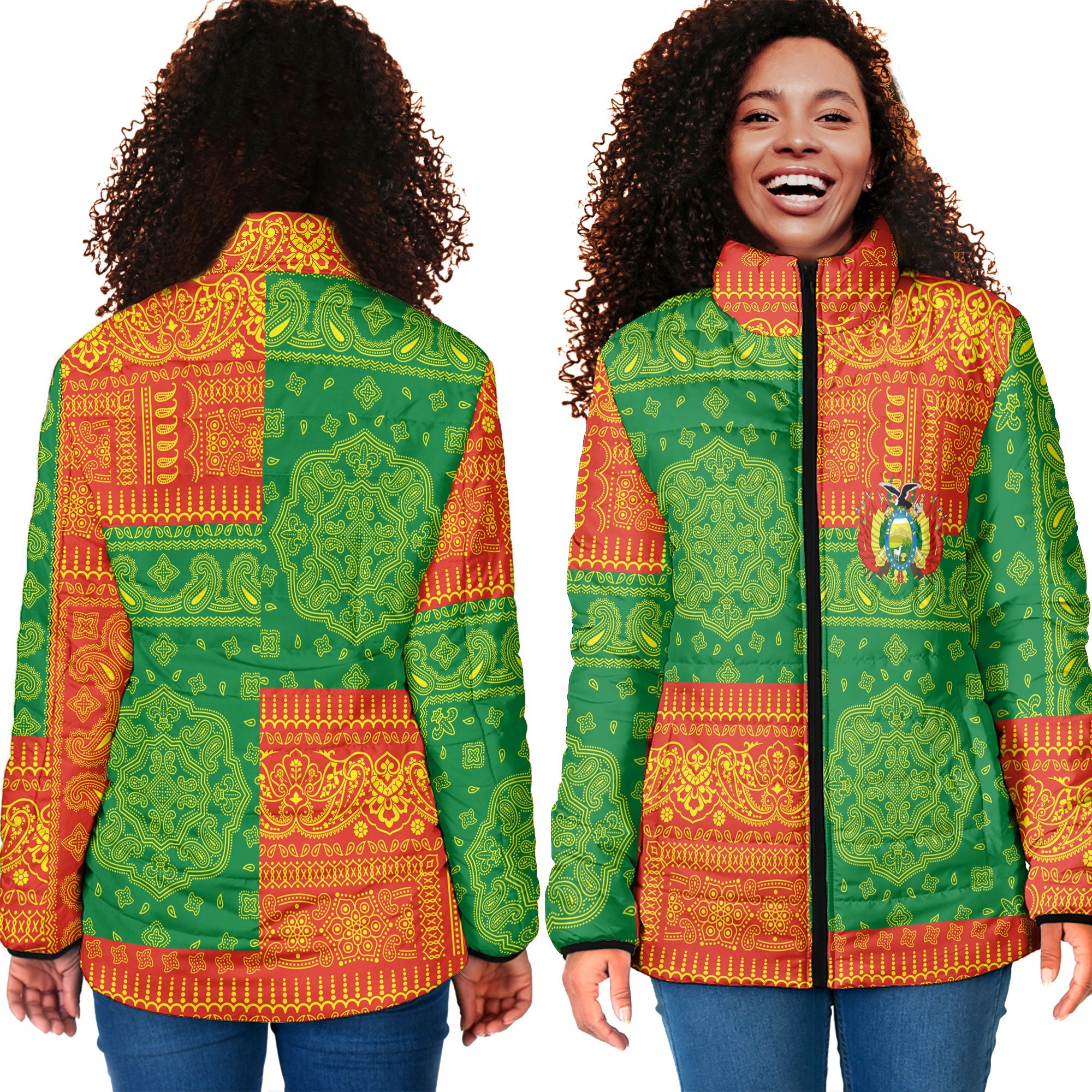 Bolivia Women Padded Jacket Flag And Paisley Basic Style 4