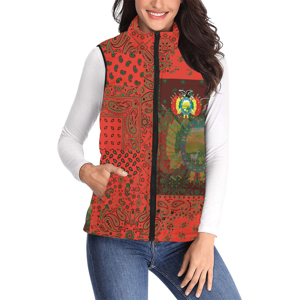 Bolivia Women Padded Jacket Vest Paisley Flag And Skull Style 1