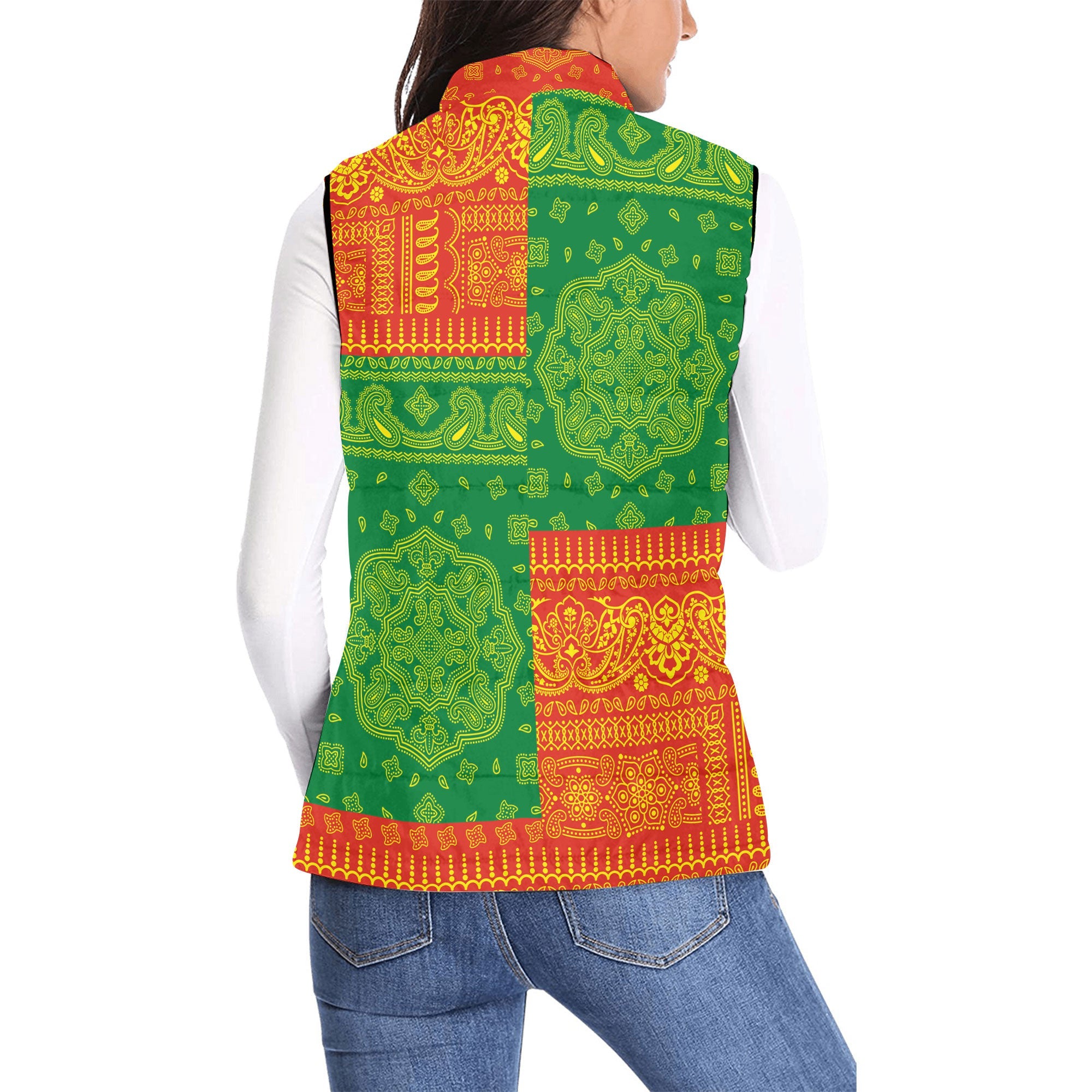 Bolivia Women Padded Jacket Vest Flag And Paisley Basic Style 2