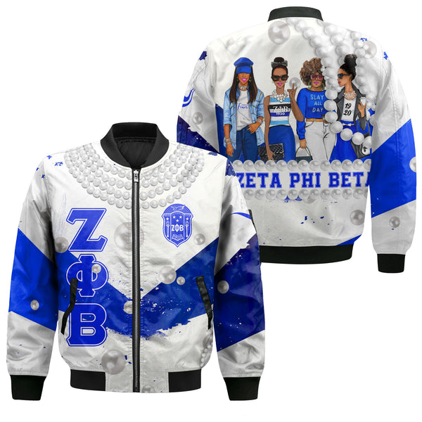 Sorority Jacket - Zeta Phi Beta Pearls Bomber Jacket