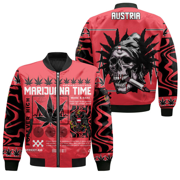 Austria Bomber Jacket Flag & Coat Of Arms Marijuanas Style