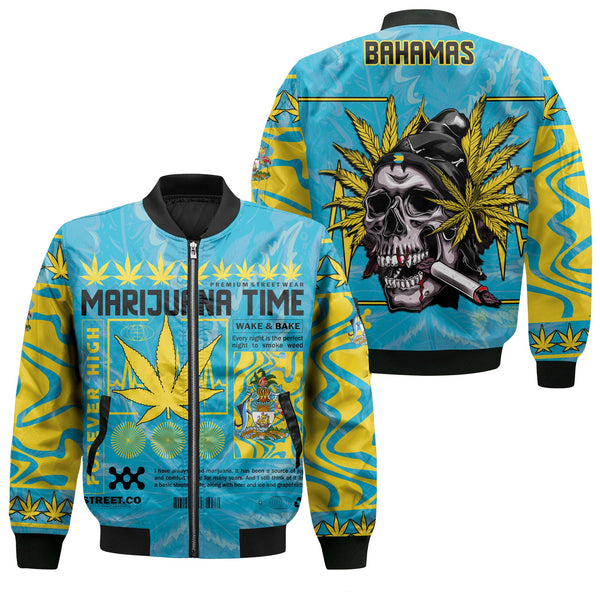 Bahamas Bomber Jacket Flag & Coat Of Arms Marijuanas Style