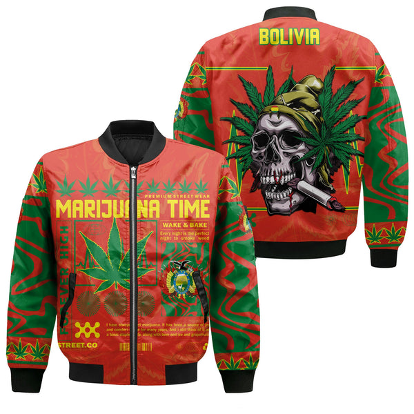 Bolivia Bomber Jacket Flag & Coat Of Arms Marijuanas Style