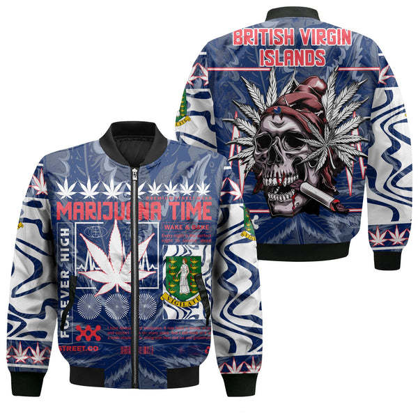 British Virgin Islands Bomber Jacket Flag & Coat Of Arms Marijuanas Style