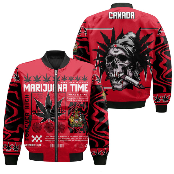 Canada Bomber Jacket Flag & Coat Of Arms Marijuanas Style