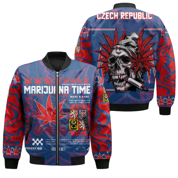 Czech Republic Bomber Jacket Flag & Coat Of Arms Marijuanas Style