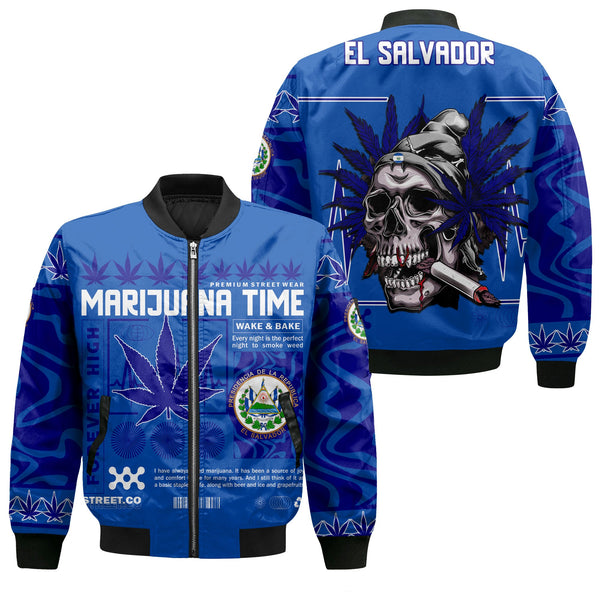 El Salvador Bomber Jacket Flag & Coat Of Arms Marijuanas Style