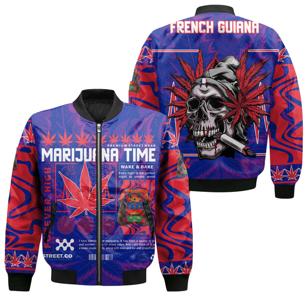 French Guiana Bomber Jacket Flag & Coat Of Arms Marijuanas Style