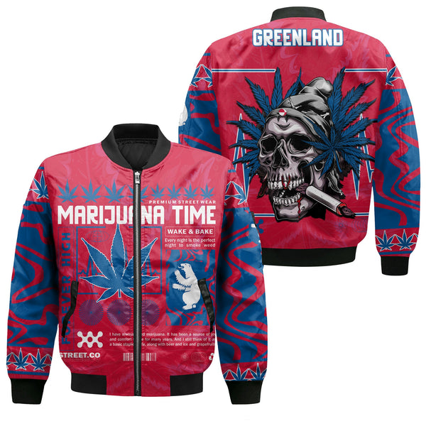 Greenland Bomber Jacket Flag & Coat Of Arms Marijuanas Style