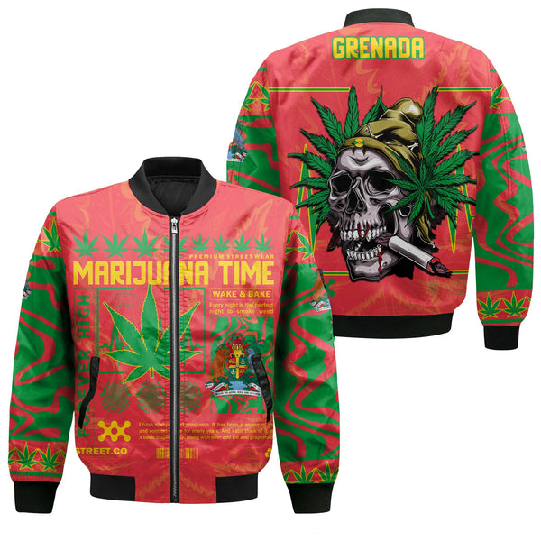 Grenada Bomber Jacket Flag & Coat Of Arms Marijuanas Style