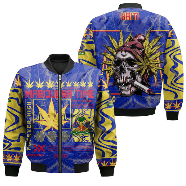 Haiti Bomber Jacket Flag & Coat Of Arms Marijuanas Style