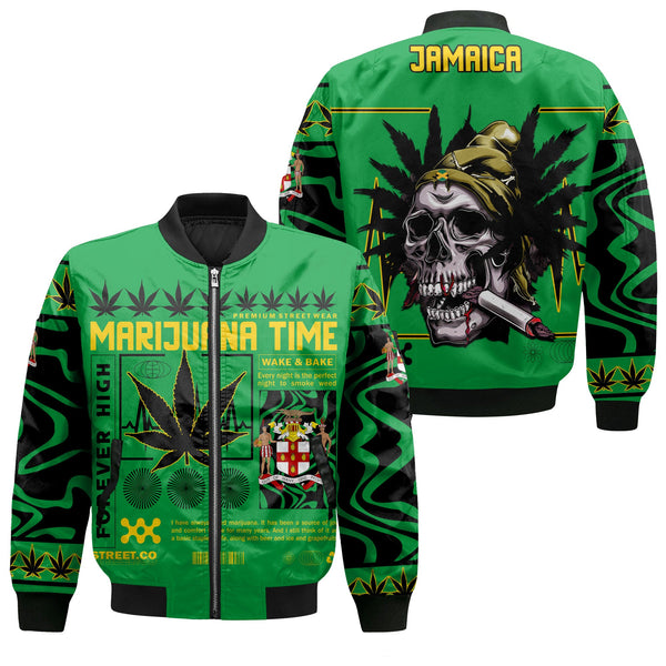 Jamaica Bomber Jacket Flag & Coat Of Arms Marijuanas Style