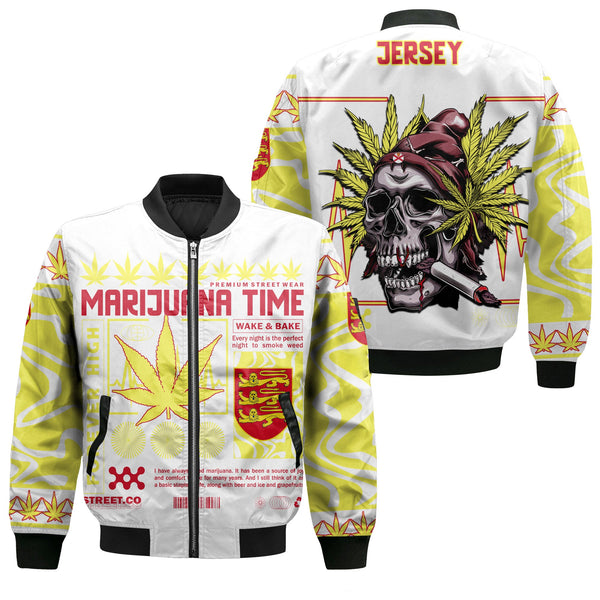 Jersey Bomber Jacket Flag & Coat Of Arms Marijuanas Style