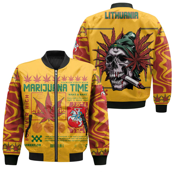 Lithuania Bomber Jacket Flag & Coat Of Arms Marijuanas Style