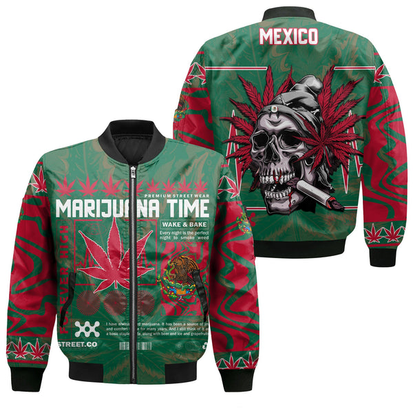 Mexico Bomber Jacket Flag & Coat Of Arms Marijuanas Style