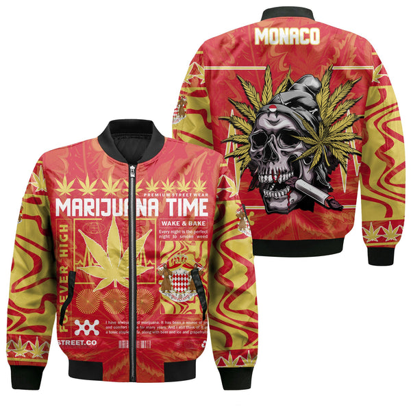 Monaco Bomber Jacket Flag & Coat Of Arms Marijuanas Style