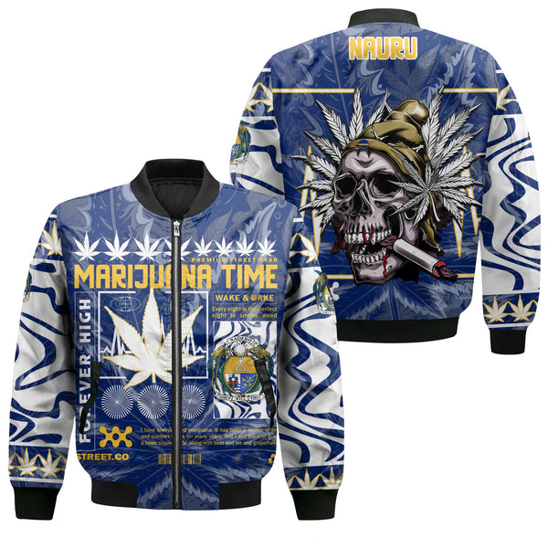 Nauru Bomber Jacket Flag & Coat Of Arms Marijuanas Style