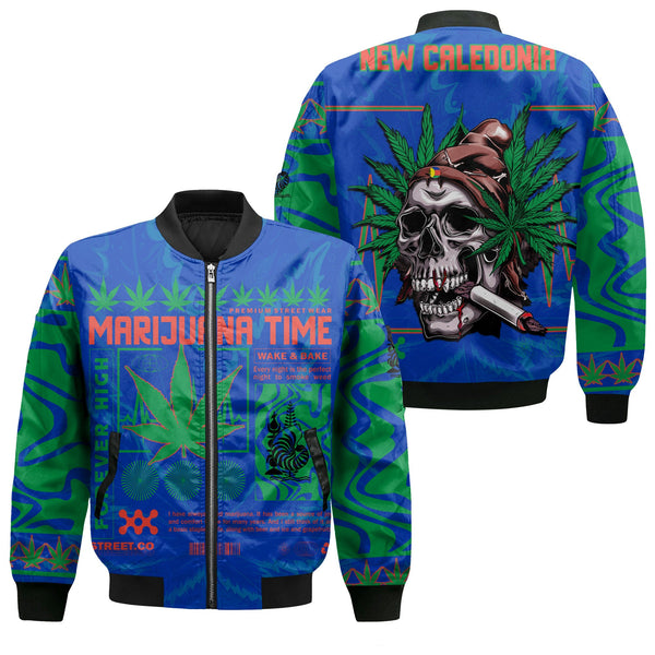 New Caledonia Bomber Jacket Flag & Coat Of Arms Marijuanas Style