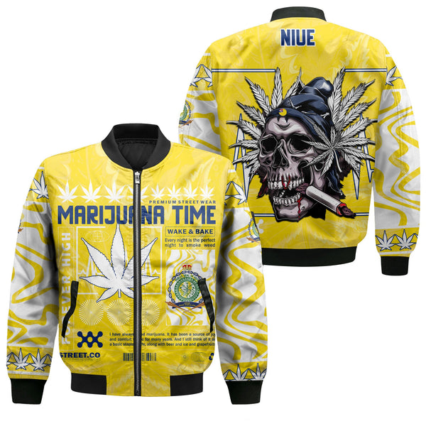 Niue Bomber Jacket Flag & Coat Of Arms Marijuanas Style