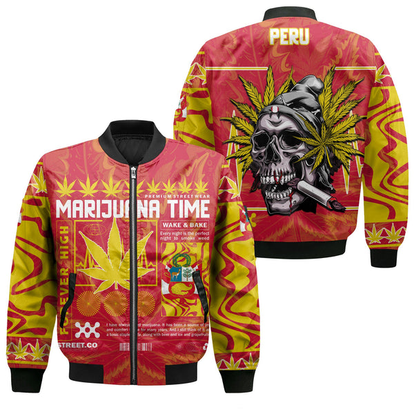 Peru Bomber Jacket Flag & Coat Of Arms Marijuanas Style