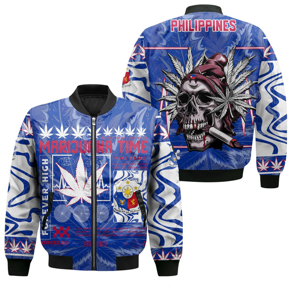 Philippines Bomber Jacket Flag & Coat Of Arms Marijuanas Style