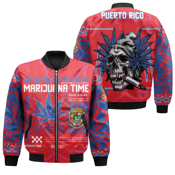 Puerto Rico Bomber Jacket Flag & Coat Of Arms Marijuanas Style