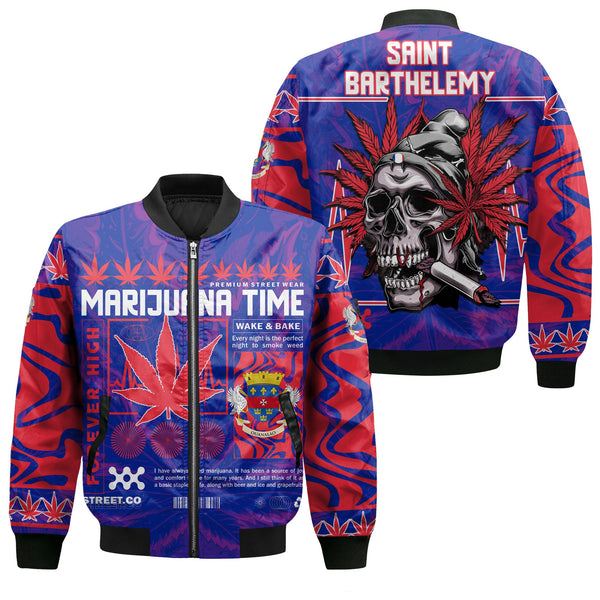 Saint Barthelemy Bomber Jacket Flag & Coat Of Arms Marijuanas Style