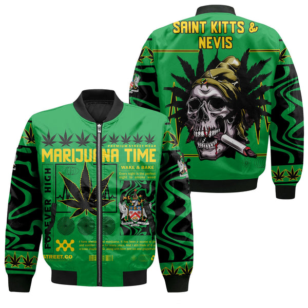 Saint Kitts and Nevis Bomber Jacket Flag & Coat Of Arms Marijuanas Style