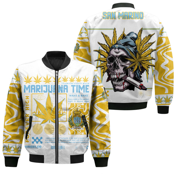 San Marino Bomber Jacket Flag & Coat Of Arms Marijuanas Style