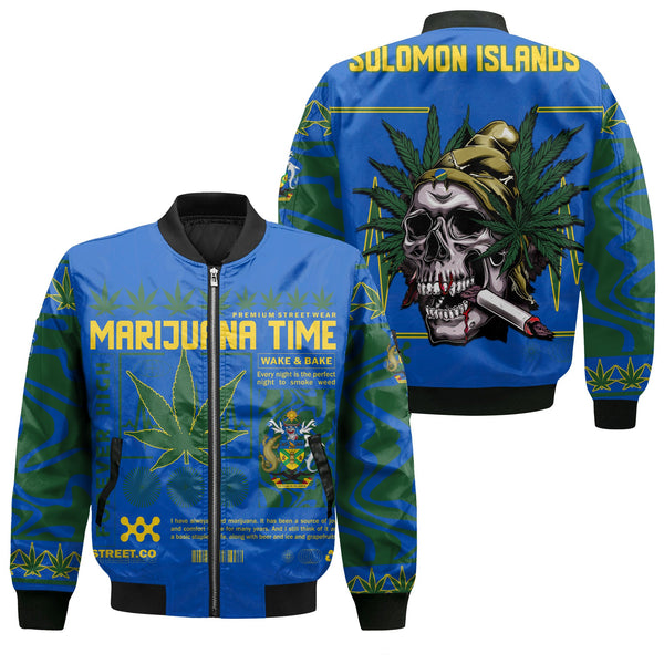 Solomon Islands Bomber Jacket Flag & Coat Of Arms Marijuanas Style