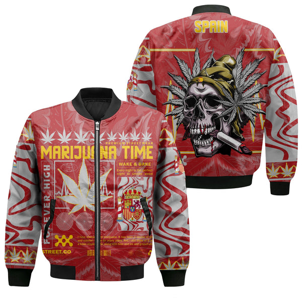 Spain Bomber Jacket Flag & Coat Of Arms Marijuanas Style