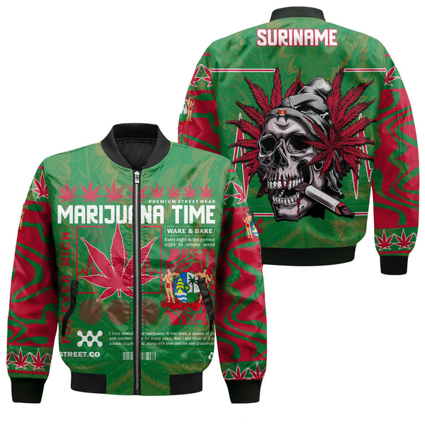 Suriname Bomber Jacket Flag & Coat Of Arms Marijuanas Style