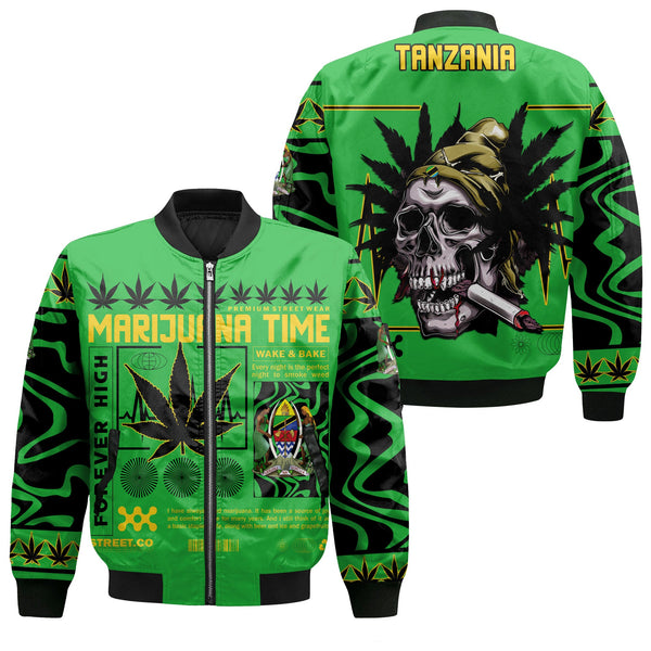 Tanzania Bomber Jacket Flag & Coat Of Arms Marijuanas Style