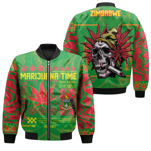 Zimbabwe Bomber Jacket Flag & Coat Of Arms Marijuanas Style