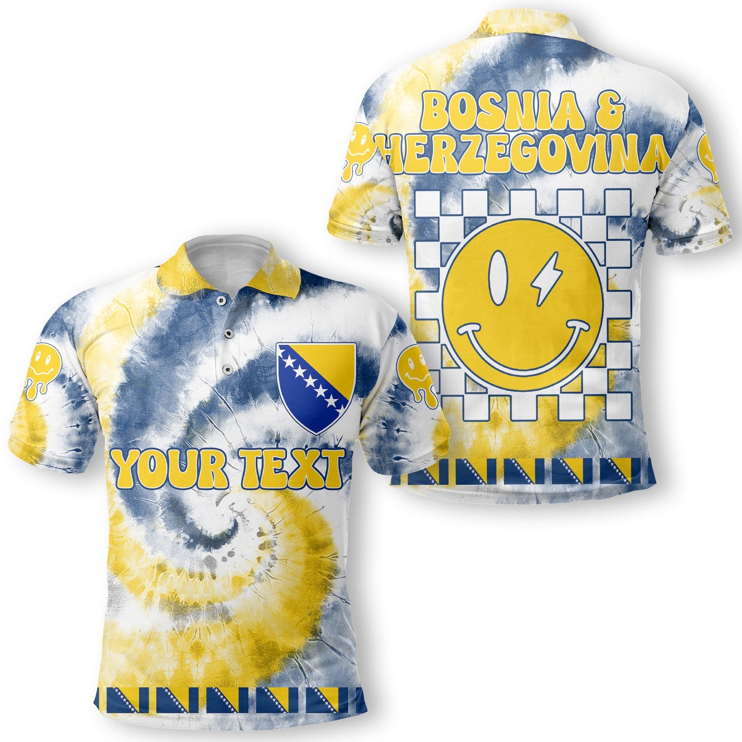 Bosnia And Herzegovina Polo Shirt Custom Tie Dye Style 1